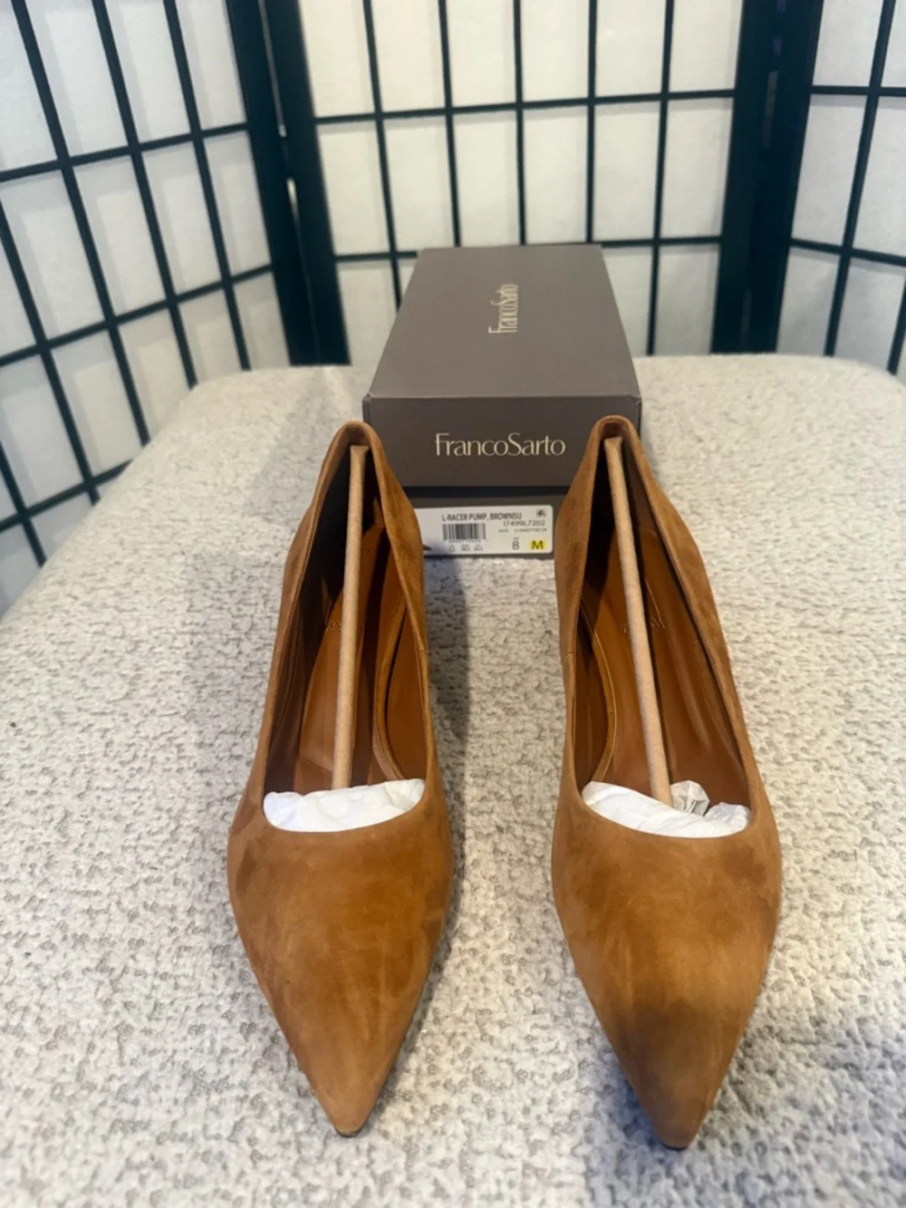 NEW Franco Sarto L Racer Pump Brown Suede Size‎ 8 Block Heel Pointed Toe NIB